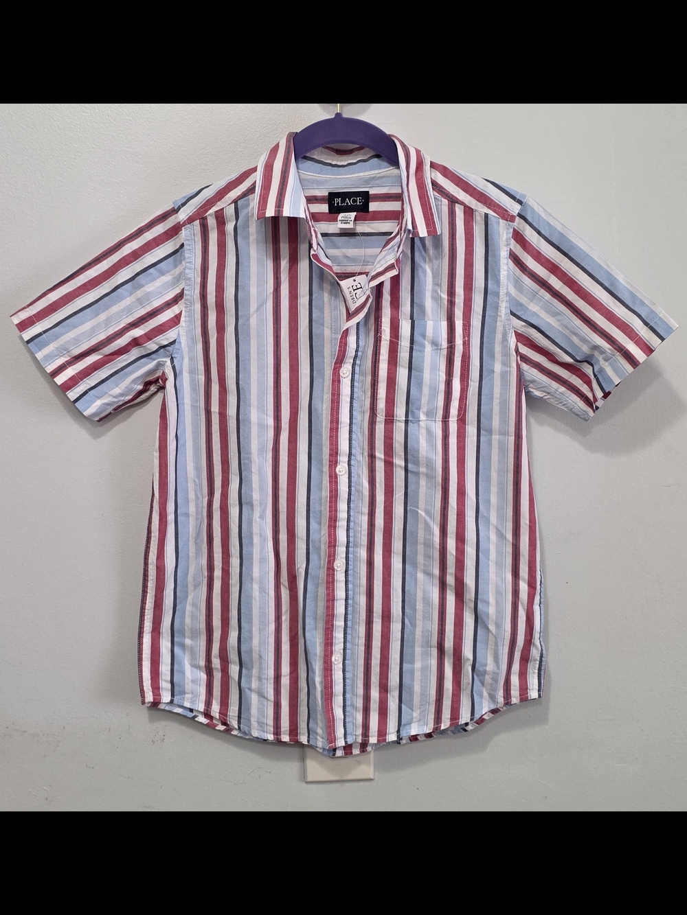 The Children's Place Boys' Short Sleeve Striped Button-Up Shirt - Red & Blue